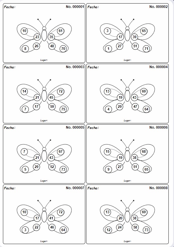 Tabla de bingo gratis formato Mariposa para imprimir - NexusFS